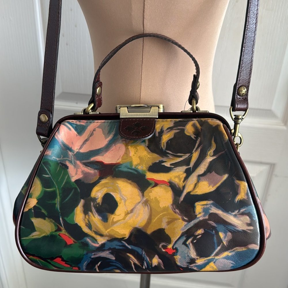 Patricia Nash Gracchi Frame Leather Winter Bloom Handbag Xbody Floral Brown - Picture 12 of 15